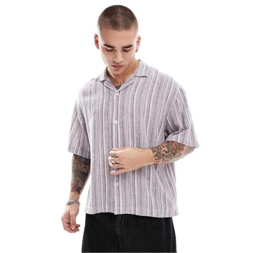 Cotton On Mens Box Fit Multi Stripe Button Up Shirt, NWT